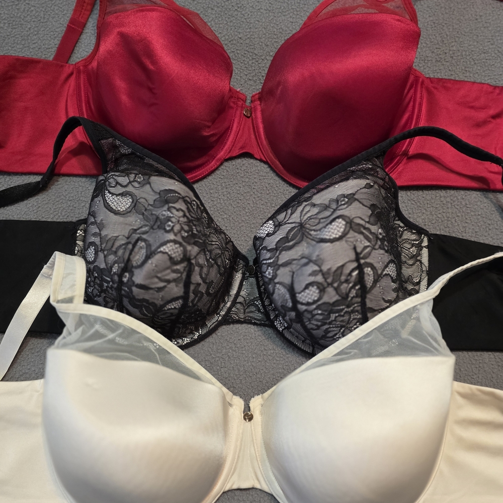 Cacique Satin and Lace Bra Collection - Red, Black, White